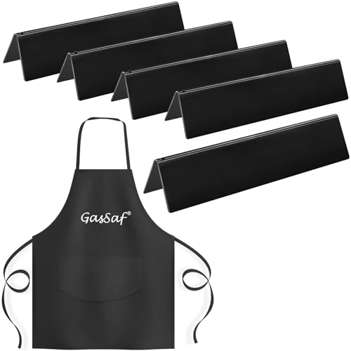GasSaf 15.3 Flavorizer Bars für Weber 7636, schwarze Latzschürze und Flavor Bars für Spirit I & Spirit II 300 S310 S320 E310 E320, Weber 46510001, 47513101 Gasgrills (Frontsteuerung), von GasSaf