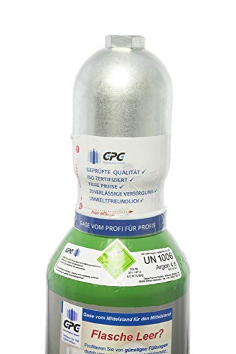 Argon 4.6 10 Liter Flasche/NEUE Argonflasche (Eigentumsflasche) gefüllt mit Argon 4.6 (Reinheit 99,996%) / 10 Jahre TüV ab Herstelldatum/EU Zulassung/PROFI-Schweißargon WIG, MIG - Globalimport von GPG Gase-Partner GmbH