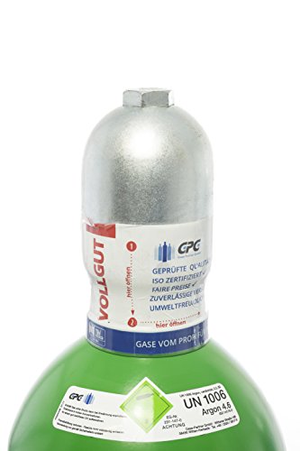 Argon 4.6 20 Liter Flasche/NEUE Gasflasche (Eigentumsflasche), gefüllt mit Argon 4.6 (Reinheit 99,996%) / 10 Jahre TÜV ab Herstelldatum/EU Zulassung/PROFI-Schweißargon WIG, MIG - Globalimport von Gase Partner