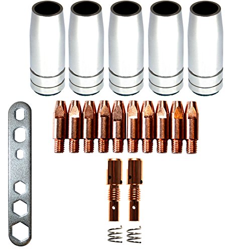 Verschleissteile Set MB25 0,8mm Ersatzzeile Verschleißteileset 5 Gasdüsen, 10 Stromdüsen, 2 Düsenstock, 2 Feder Montageschlüssel MAG MIA von campcooga