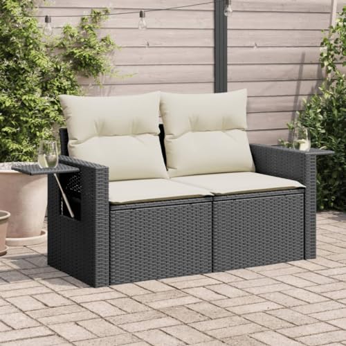 Gaseeto 2-Sitzer Gartensofa-Schwarz21 Gartenmöbel Sitzgruppe Gartenlounge Rattan Lounge Set Gartensofa Balkonmöbel Gartenmöbel Rattan Terrassenmöbel(mit Stauraum) von Gaseeto