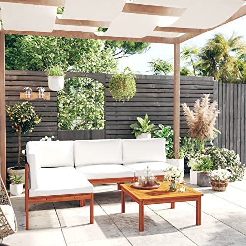 Gaseeto Gartenlounge Holz Gartenmöbel Set Holz Lounge Sofa Outdoor Holz Balkon Lounge Set Holz Lounge Ecksofa Terassenmoebel mit Kissen Massivholz Akazie-5-tlg von Gaseeto