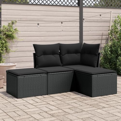 Gaseeto Polyrattan Gartenlounge mit Stauraum Rattan Lounge Sitzgruppe Polyrattan Gartenmöbel Set Ecklounge Set Gartensofa Lounge Gartenmöbel Set Terrassenmöbel Lounge Loungemöbel 4-TLG.29-Schwarz von Gaseeto