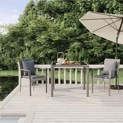 Gaseeto Rattan gartenmöbel Set 2 Personen Garten sitzgruppe 2 Personen Gartenmöbel Set 2 stühle mit Tisch Gartenmöbel Essgruppe Sitzgarnitur mit Kissen-Grau-3-tlg von Gaseeto