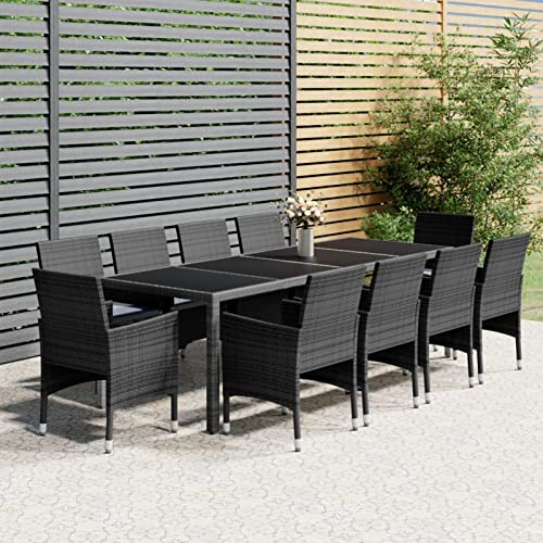 Gaseeto Sitzgruppe Garten Rattan Essgruppe 10 Personen Rattan Gartenmöbel Set mit 10 Gartenstuhl Gartenmöbel Essgruppe Gartengarnitur Rattan Grau Gartentisch Balkonmöbel Set von Gaseeto