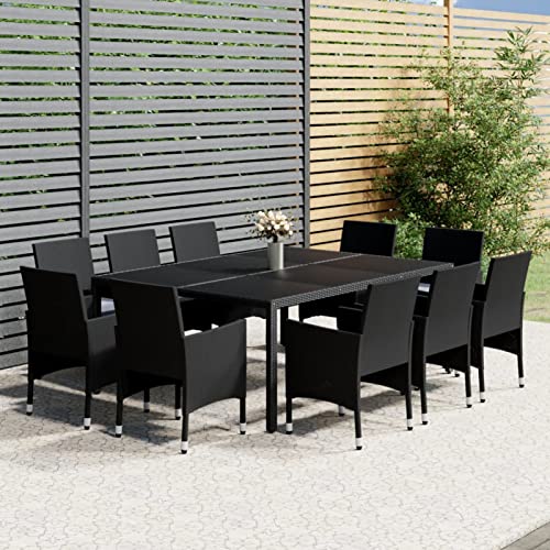 Gaseeto Sitzgruppe Garten Rattan Essgruppe 10 Personen Rattan Gartenmöbel Set mit 10 Gartenstuhl Gartenmöbel Essgruppe Gartengarnitur Rattan Schwarz Gartentisch Balkonmöbel Set von Gaseeto