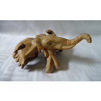 Elefant Kopf Skulptur Geschnitzt Parasit Holz 16cm 6 1/2" von GaslightTreasures