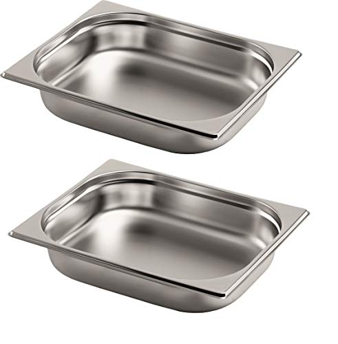 Gastro-Bedarf-Gutheil 2 x Gastronormbehälter GN Behälter 1/2 65 mm tief stapelbar Edelstahl geeignet für Chafing Dish, Bain Marie, Saladette von Gastro-Bedarf-Gutheil