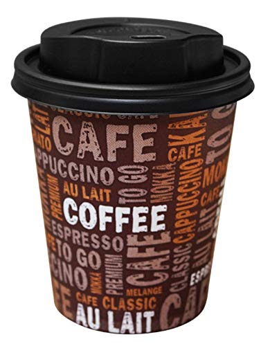 Gastro-Bedarf-Gutheil 100 Kaffeebecher Pappe 200ml / 8oz Pappbecher Einwegbecher EINWEG Coffee to go 0,2 L Top Becher mit Deckel in Schwarz von Gastro-Bedarf-Gutheil