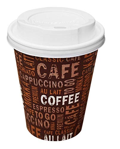 Gastro-Bedarf-Gutheil 100 Kaffeebecher Pappe 300ml / 12oz Pappbecher Einwegbecher EINWEG Coffee to go 0,3 L Top Becher mit Deckel in weiss von Gastro-Bedarf-Gutheil