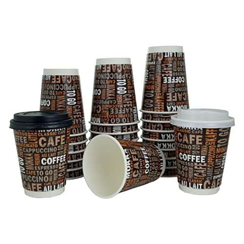 Gastro-Bedarf-Gutheil 25 Doppelwand Kaffeebecher 300ml / 12 oz Pappbecher Coffee to go Premium Qualität Heissgetränkebecher mit weissen Deckel Ideal für Coffee Latte Machiato Cappuccino Chocolate Tee von Gastro-Bedarf-Gutheil