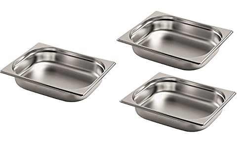 Gastro-Bedarf-Gutheil 3 x Gastronormbehälter GN Behälter 1/2 65 mm tief stapelbar Edelstahl geeignet für Chafing Dish, Bain Marie, perfekte Schnitzelstrasse, Saladette von Gastro-Bedarf-Gutheil