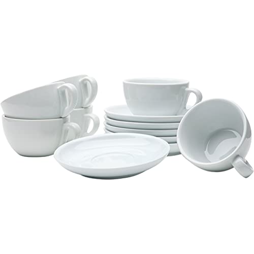 Gastro Spirit - 12-teiliges Cappuccino-Tassen Set - Weiß, 200 ml, Porzellan, dickwandig, spülmaschinenfest, italienisches Design - 6er Kaffee-Tassen Set mit Untertassen von Gastro Spirit