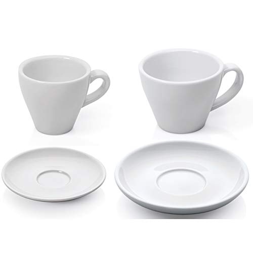 Gastro Spirit - 24-teiliges Espresso-Tassen Set Single + doppel - Weiß, 90 ml + 180 ml, Porzellan, dickwandig, 12er Set mit Tassen & Untertassen von Gastro Spirit