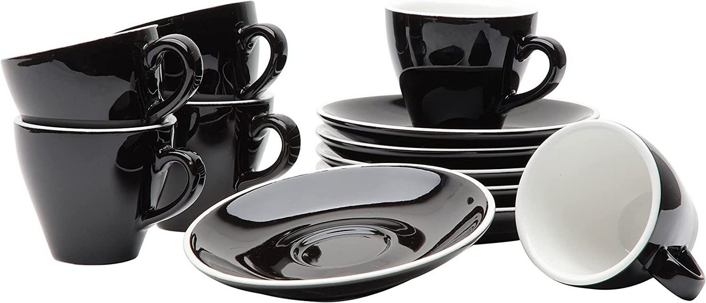 Gastro Spirit Espressotasse 12-teiliges Espresso-Tassen Set - Schwarz, 90 ml, Serie Italia Black, Porzellan, 12-teiliges Set, 90 ml von Gastro Spirit