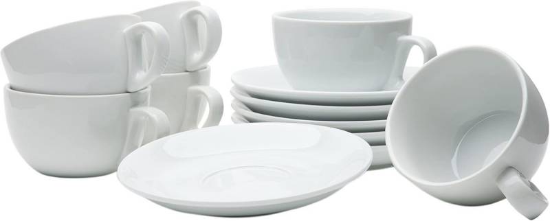 Gastro Spirit Kaffeeservice Cappuccino Tassen Set mit Untertassen 280 ml, weiß, Porzellan, 6 Stück von Gastro Spirit