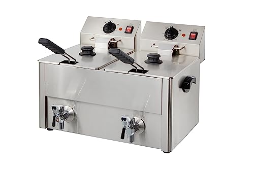 GastroHero Doppelfritteuse 2x10L I Große Edelstahl-Fritteuse mit Ablasshahn, Thermostaten und Überhitzungsschutz I Ideal für Gastronomie und Restaurants von GastroHero