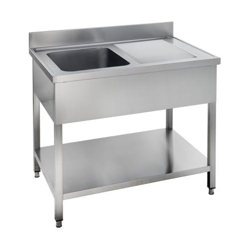 GastroHero Spültisch 120x70 cm I Edelstahl Spültisch mit Ausgussbecken Links I Gastro Spüle Edelstahl mit Grundboden I Spültisch Edelstahl Küche von GastroHero
