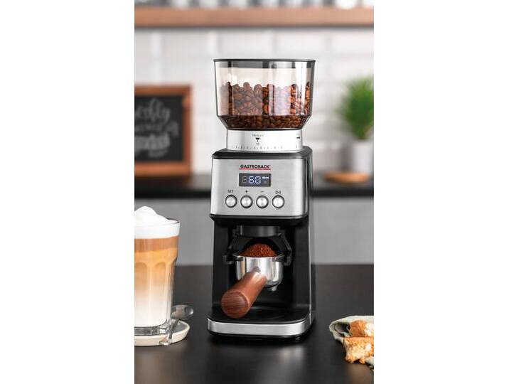GASTROBACK Kaffeemühle 42643 Design Digital , schwarz (edelstahl, manschette mit kunststoff schwarzem grundkorpus), B:12,8cm H:34cm T:20cm, Kaffeemühlen von Gastroback