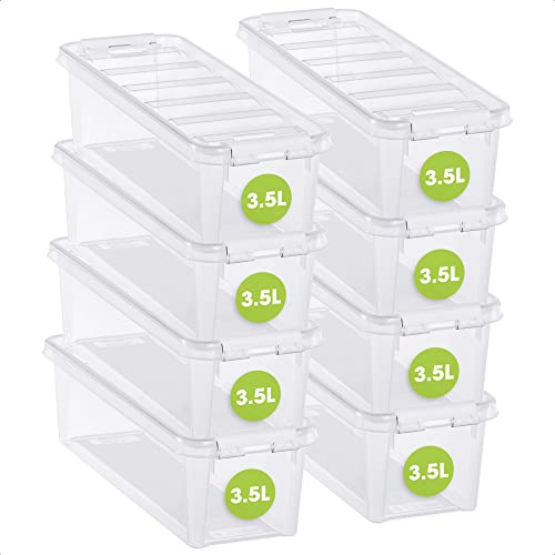 SmartStore Kleine Aufbewahrungsboxen 3.5 L – 8 transparente und stapelbare Boxen mit Deckel und Clipverschluss weiss– BPA-frei und lebensmittelecht – 38 x 14 x 11 cm von SmartStore