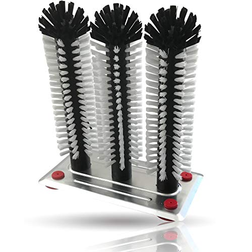 Gastronette Gläserbürste Spülbürste für Pils Kölsch oder Altbier Gläser Gläserspülbürste Bürste mit 3 Säulen a 24 cm Glasses Brush mit großer massiver Aluminium Saugplatte einfach Gläser spülen von Gastronette