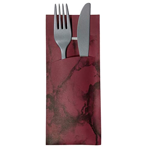 30 Bestecktaschen mit Serviette bordeaux marmoriert 20 cm von Gastropapier