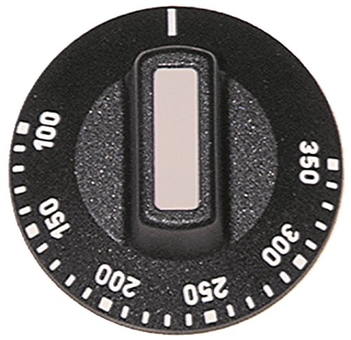 Knebel für Thermostat ø 50mm Symbol 100-350°C für Achse ø 6x4,6mm mit Abflachung oben schwarz von Gastroteileshop