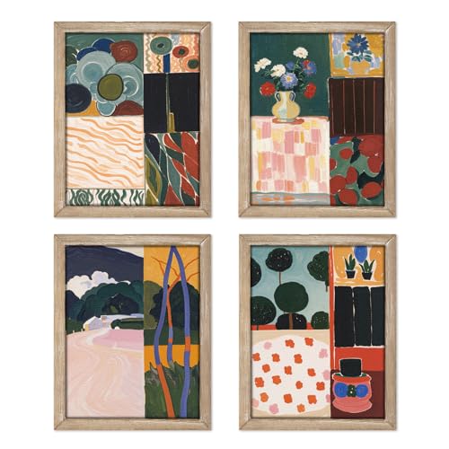 Gatheroad Abstrakte Wandkunst, Matisse-Stil, 20,3 x 25,4 cm, ungerahmt, mit Vase und Landschaft, bunte, eklektische Dekoration für Wohnzimmer und Schlafzimmer, ideale Heimkunst, 4 Stück Gatheroad Abstrakte Wandkunst, Matisse-Stil, 20,3 x 25,4 cm, ungerahmt, mit Vase und Landschaft, bunte, eklektische Dekoration für Wohnzimmer und Schlafzimmer, ideale Heimkunst, 4 Stück von Gatheroad