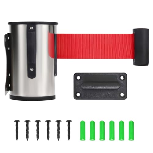 Gativs Edelstahl Einzeihbar Wand Montiert Absperrung 5M Edelstahl Absperrband Massenkontrolle Absperband Einziehbar Absperrständer für Airport Sicherkeit Personenleitsystem Absperrung Band (Rot) von Gativs