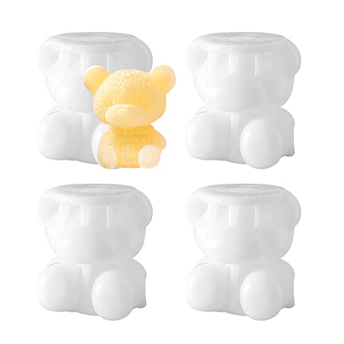 Gativs Eiswürfelformen Bär Silikonform 4 Stück Eiswürfelform Geeignet Eiswürfelform aus Silikon Bärenform 3D-Bär-Form Silikon Kuchen Tierform Kleine Bären Kuchen Silikonform für Gekühlte Getränke von Gativs