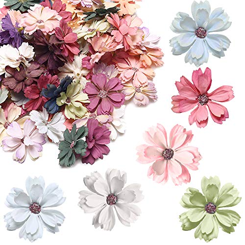 Gativs Künstliche Blumenköpfe 60 Stücke Bunt Seidenblumen Deko Blütenköpfe 4,5cm Kunstblumen Basteln Blumen Köpfe für Basteln Scrapbooking Home Deko Deko Blumen Multicolor von Gativs