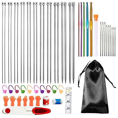 Gativs Strick- und Häkelzubehör-Set: 58-teiliges Strickset mit 35 cm langen Stricknadeln aus Edelstahl, für Erwachsene, unisex, nicht zusammenklappbar von Gativs