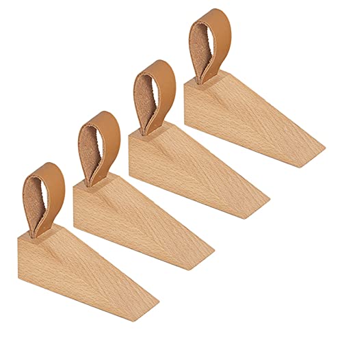 Gativs Türstopper Keil Holz 4 Stück Buchenholz Türstopper mit Lederspange Holzkeil Türkeil Türstopper Holz Holzkeile mit Lederspange Türkeile für Glastür Unterlegkeile aus Buche Türstopper Holz Keil von Gativs