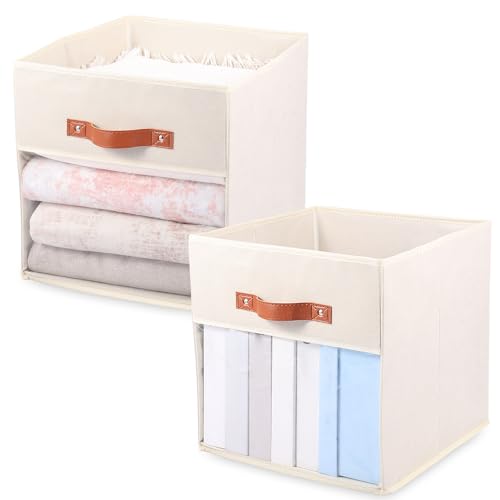 2 Stück Cube Storage Bins mit Klarem Fenster Würfel Aufbewahrungsbehälter 13 Zoll Faltbar Nicht Gewebt Kleidung Bettwäsche Bereitlegen Schränke Schlafsäle Studenten(Beige) von Gatphy