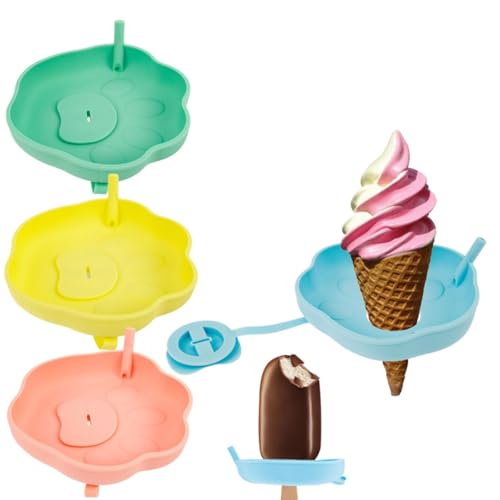 2 in 1 Tropffreie Eis Am Stiel für Kinder Silikon mit Strohhalm Eisformen Kinder BPA Frei Eishalterung Silikon Runden Blumen 11cm mit Abnehmbarer Stopfen für Eistüte Eiscreme (4 Stück) von Gatphy