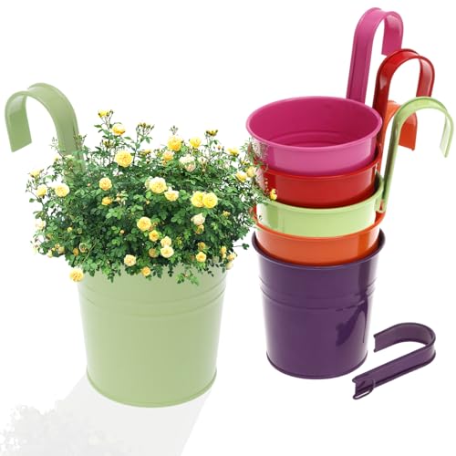 5 Stück blumentopf hängend Balkon Metall mit Haken Ø 10/8cm H 16cm blumentöpfe zum aufhängen mit Abflusslöcher hängeblumentopf Outdoor Garten Für Terrasse Sukkulenten Kräuter Blumen Sträucher(Dunkel) von Gatphy