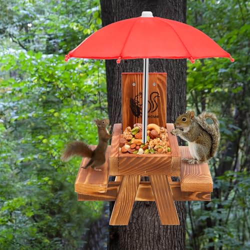 Futterhaus Eichhörnchen Wetterfest mit Maiskolbenhalter Futterstation Eichhörnchen mit Regenschirm Eichhörnchenhaus Futterstation für Draußen Garten Baum Zaun Befestigt von Gatphy