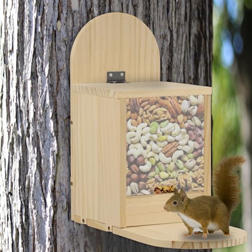 Futterhaus Eichhörnchen Wetterfest mit Transparentes Fenster Futterstation Eichhörnchen Stabiles für Draußen Streifenhörnchen Futterstation mit Belüftungslöchern für Baum Zaun Befestigt von Gatphy