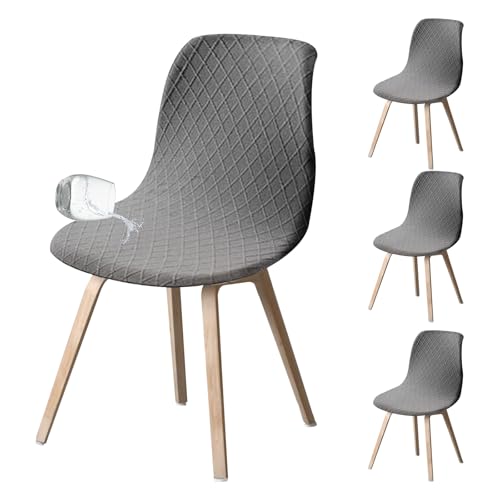 Gatphy 4 Stück Stuhlschoner Esszimmerstuhl Deckt Abdecken Minimalistische Muschelstuhlabdeckung Elastischer Rundstuhl Slitcovers Leicht Armlose Stuhl Abdeckung Shell Stuhl für Küchen Wohnzimmer(Grau) von Gatphy