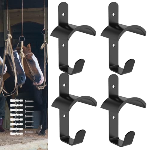 Gatphy 4 Stück Trensenhalter Pferd Metall Wandhalterung mit Haken und Schrauben, Halterung für Pferdestall, Sattelkammer, Stallaufbewahrung von Gatphy