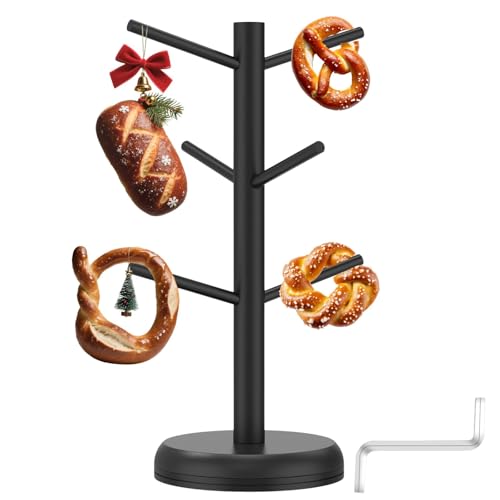 Gatphy Brezelständer Holz Stehend Drehbar Schwarz mit 6 Filialen Kaffee Tassenhalter Stabile Basis Wurstständer Brezenständer Theken Schränke Küchen für Halsketten Uhren Schlüssel von Gatphy