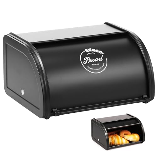 Gatphy Brotkasten Metall Emaille 23x21x14cm mit Rolldeckel, Brotaufbewahrungsbox Design Rustikaler, Brotbox Küche Bäckerei zur Langfristigen Lagerung von Brot und Keksen (Schwarz) von Gatphy