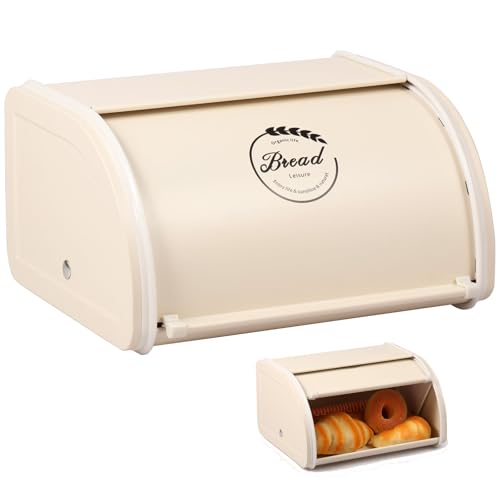 Gatphy Brotkasten Metall Emaille 23x21x14cm mit Rolldeckel, Brotaufbewahrungsbox Design Rustikaler, Brotbox Küche Bäckerei zur Langfristigen Lagerung von Brot und Keksen (Weiß) von Gatphy
