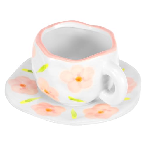 Gatphy Keramikkaffeetasse mit Untertasse Set 300 ml Keramik Kaffeetasse süße Keramik Tee Tasse und Untertassen Set Schöne Keramik -Tee -Tasse mit Untertassen Kaffeetasse mit Untertasse für Heimbüro von Gatphy