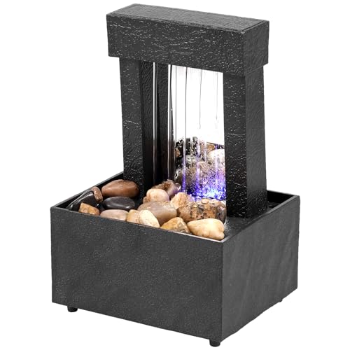 Gatphy Kleiner Zimmerbrunnen Zen, Tischbrunnen mit Zen-Garten, LED-Licht, kleiner dekorativer Brunnen für den Innenbereich, Büro, Tisch, für Zen, Meditation, Entspannung, Glück, Anziehung, Topf (A) von Gatphy