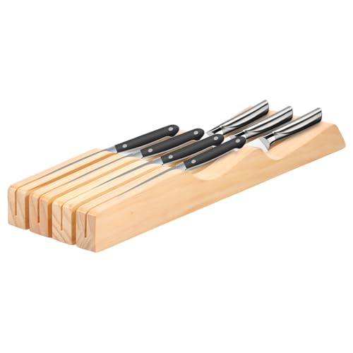 Messerhalter Schublade 40x10,5x5cm, Messerblock Schublade für 4 Messer Aufbewahrung, Natur Holz, Knife Holder für Steakmesser Brotmesser Kochmesser Keramikmesser (4 Spuren) von Gatphy