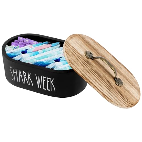 Tampon Aufbewahrung Holz 22x13x9CM Abdeckung mit Griff Oval Retro-Eleganz Staubdicht Badezimmer Schlafzimmer Aufbewahrung Tampons Wattestäbchen Wattebällchen Waschperlen (Schwarz) von Gatphy