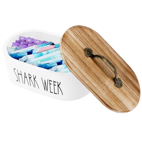 Tampon Aufbewahrung Holz 22x13x9CM Abdeckung mit Griff Oval Retro-Eleganz Staubdicht Badezimmer Schlafzimmer Aufbewahrung Tampons Wattestäbchen Wattebällchen Waschperlen (Weiß) von Gatphy