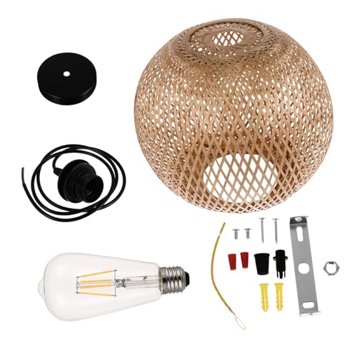 Gatuida 1 Satz Bambusgewebte Pendelleuchte mit Handgefertigte Deckenlampe für Wohnzimmer Esszimmer Schlafzimmer Boho und Langlebig von Gatuida