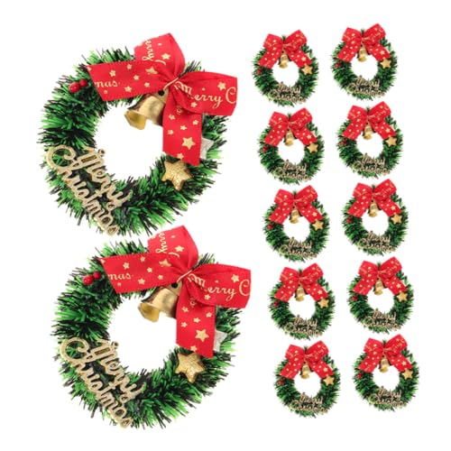 Gatuida 12 Stück Teiliges Mini Weihnachtskranz Kleine Hängende Kränze mit Schleife und Glocke Festliche Weihnachtsbaum Ornamente für Fenster und Türdekoration Adventskranz Deko von Gatuida